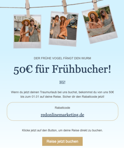 Frühbucherrabatt Aktion per E-Mail-Marketing
